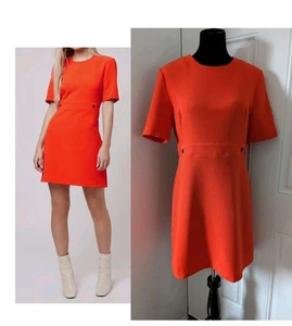 TOPSHOP Dress Size 10 Retro 1960s Style Orange Popper Shift Zip Shirt Sleeve - Picture 1 of 21