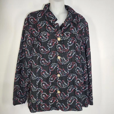 Chaqueta Blazer Coldwater Creek Mujer 1X Paisley Bordado Negro Botón Denim Foto 1 de 4
