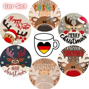 6x Weihnachts Untersetzer Gläser Untersetzer Holz Rund Glas Untersetzer Schick - Bild 1 von 5