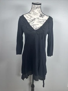 Top tunica Johnny Was For Love And Liberty M manica a 3/4 nero boho V - Foto 1 di 8