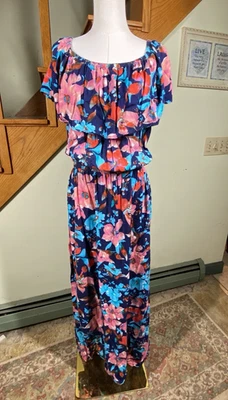 Jessica London Womens Plus Sz 22W Floral Off-The-Shoulder Maxi Dress Tropical - Image 1 of 4