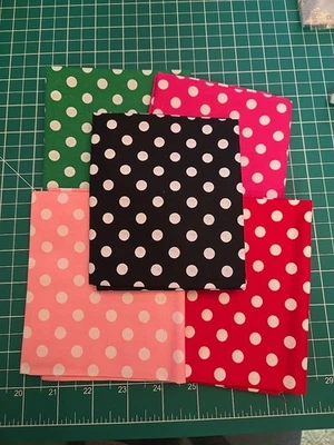 FAT QUARTER BUNDLE Dots Polka Black Pink Red Green 5pk  Set New Cotton Quilt - Image 1 of 4