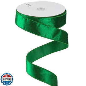 MEEDEE Green Velvet Ribbon 1.5 Inch Wired 25 Yards Spool for Christmas Tree, - Picture 1 of 5