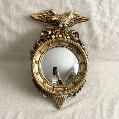 Espejo convexo ojo de buey con marco dorado motivo águila federal Syroco años 60 vintage Foto 1 de 4