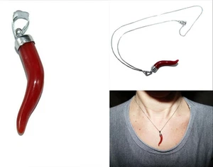 Gemstone Pendant of 925 Sterling Silver in Natural Coral horn Chain Men Necklace - Picture 1 of 5