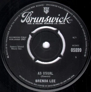 Brenda Lee As Usual 7" vinyl UK Brunswick 1963 Four prong label design b/w - Picture 1 of 2