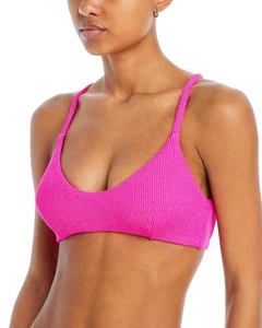 Aqua X7064 Metallic Crinkle Cross Back Bikini Swim Top, Pink, M - Bild 1 von 6