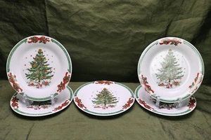 Set 5 Piatti Insalata Natale nel Parco Bacche di Agrifoglio Decorati Albero di Natale - Foto 1 di 7