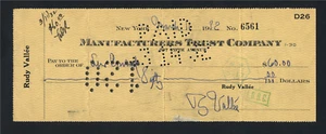 LEW CONRAD SINGER AUTOGRAPHED CHECK FROM 1932 RARE EARLY SIGNATURE RUDY VALLEE - Picture 1 of 2