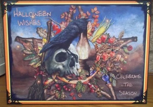 HANDMADE PAGAN GOTHIC AUTUMN HALLOWEEN ANY OCCASSION CARD CROW PENTAGRAM 2022 - Picture 1 of 4