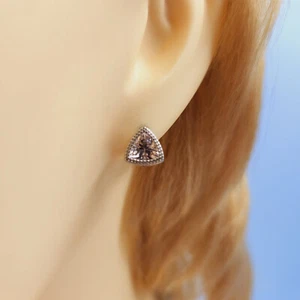 Natural Morganite Studs, Semi Precious, Handmade Trillion Gemstone Jewellery - Picture 1 of 5