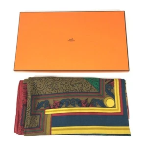 HERMES Cashmere Silk Shawl Scarf 140 ANIMAUX SOLAIRES Red Multi w/Box R2511 - Picture 1 of 12