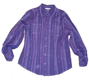 Camisa Allá para mujer talla 10 blusa púrpura con botones a rayas cuello brillante - Imagen 1 de 10