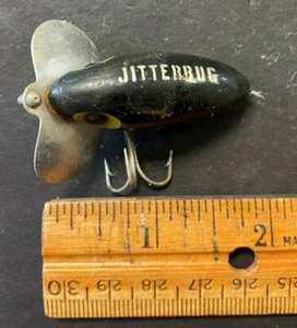 ANTIQUE VINTAGE FISHING LURE *FRED BOGAST* TREBLE HOOK 'JITTERBUG' BLACK - Picture 1 of 6