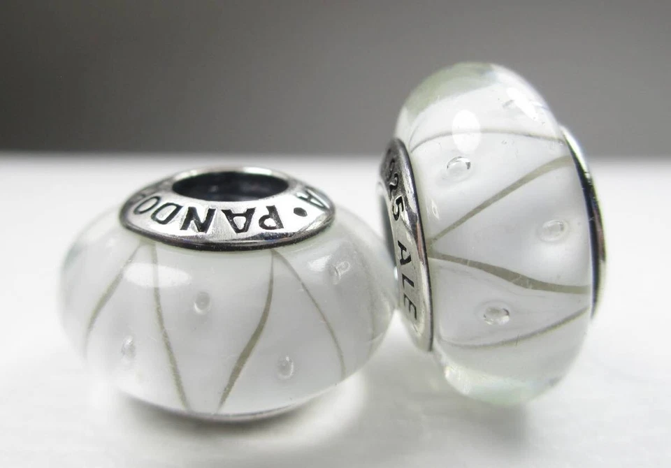Set of 2 Pandora Murano Bead Charms White Looking Glass 790923 New July 4th Deal - Image 1 of 1