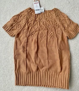 Gymboree Girls 12 Cotton Tan Knitted Short Sleeve Sweater NWT - Picture 1 of 3