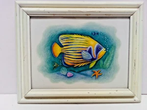 Holzrahmen Glasdruck Ozean Fisch & Muschel 10"x8" Wandbehang Strand Dekor - Bild 1 von 9