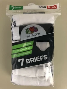 Fruit Of The Loom Boy's Briefs 7-Pair Underwear White Moisture Wick MEDIUM 10 12 - Picture 1 of 5
