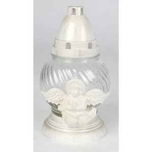 6x Candela Cimitero Angelo Vetro Bianco Luce Addobbo Lanterna Bruciatore - Foto 1 di 2