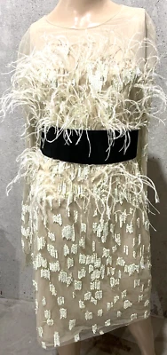 $6,000 Monique Lhuillier Collection Feather Embroidered Beaded Cocktail Dress 10 - Image 1 of 4