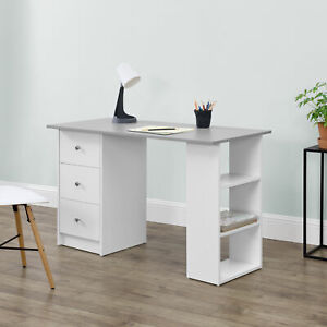 en.casa Schreibtisch 120x50x72cm Weiß/grau Bürotisch mit Schubladen PC Tisch