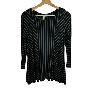 Comfy U.S.A. Tunic Sz XS women's Long sleeve green striped shirt top scoop neck - Picture 1 of 5