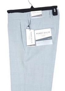 Perry Ellis Men's Slim-Fit Lightweight Dress Pants Light Grey Plaid 34x34 NWT - Picture 1 of 5