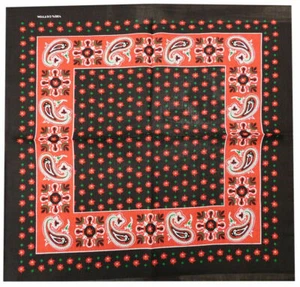 Paisley Small Floral Flower Red Black 22"x22" 100% Cotton Bandanna - Picture 1 of 1