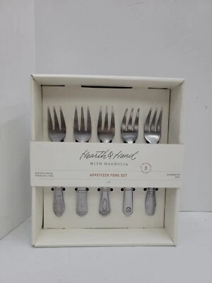 HEARTH & HAND WITH MAGNOLIA 5PC APPETIZER FORK SET ANTIQUE FINISH STAINLESS