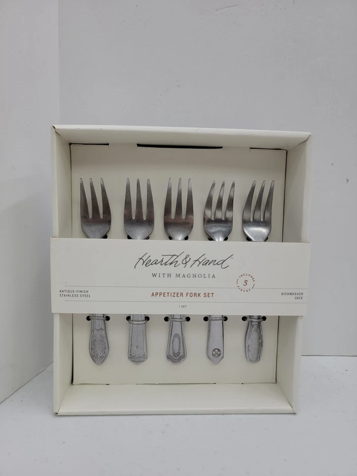 HEARTH & HAND WITH MAGNOLIA 5PC APPETIZER FORK SET ANTIQUE FINISH STAINLESS