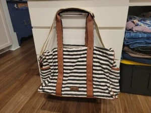 Madden Girl Weekender Duffel Travel Carry-On Tote Bag canvas Black & White - Picture 1 of 6