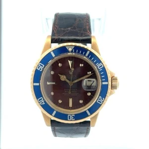 Rolex Submariner 40mm 18K Yellow Gold Trop Dial Brown Leather Strap 1680 - Picture 1 of 5