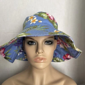 Schöner Fischerhut Damen Jantzen breite Krempe blau Blumenmuster tropisch Schlapphut! - Bild 1 von 9