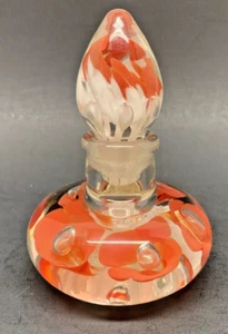 Bottiglia profumo vetro artistico Joe St. Clair vintage 5" arancione bianco bolle controllate - Foto 1 di 9