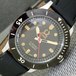 HAND-WINDING VINTAGE TITUS SWISS MENS TURNABLE BEZEL BLACK DIAL WATCH a1281-S - Bild 1 von 9