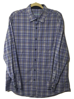 TASSO ELBA Hombre XL? Camisa de vestir a cuadros de algodón manga L azul negro blanco Foto 1 de 4