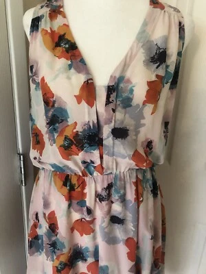 Rebecca Taylor L Silk Sleeveless Dress Lined Elastic Waist Floral - Image 1 of 4