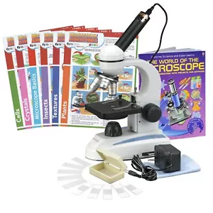 AmScope 40X-1000X Student Metal-Frame Microscope Kit + Camera, Slides & Book - Picture 1 of 13