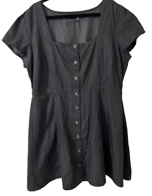 Asos Design Black Cotton Button-Up Short Sleeve Mini Babydoll Dress Sz 16 Curvy - Image 1 of 4