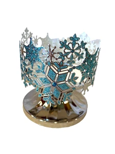Bath & Body Works glitzernd blau SCHNEEFLOCKE Kerzenhalter ÄRMEL SOCKEL Neu mit Etikett - Bild 1 von 3