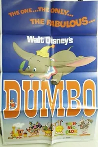 VTG 1972 "DUMBO" WALT DISNEY US RE-RELEASE ORIG 1SH 27X41 MOVIE FILM POSTER - Picture 1 of 6
