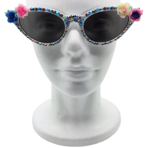 Gafas de sol para mujer ojo de gato cristal estrás brillantes flores tonos gafas de sol florales - Imagen 1 de 9