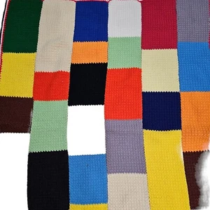 Strick Afghan Decke bunt handgestrickt Farbblock Oma Überwurf 53 cm Vintage - Bild 1 von 9