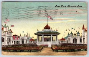 1908 LUNA PARK HARTFORD CONNECTICUT CT ANTIQUE POSTCARD AMERICAN FLAGS - Picture 1 of 2