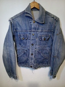 Vintage Ely Cattleman Outerwear Blue Denim Jean Jacket Youth Sz Lg Distressed - Picture 1 of 14