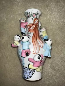 Ca. 10-11 Zoll chinesische 7 Fruchtbarkeit kletternde Kinder handbemalte Vase - Bild 1 von 4
