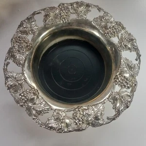Vintage Godinger Silver Plated Wine Bottle Coaster 1988 Grape & Leaf Design 7" - Picture 1 of 6