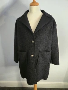 MODA Teddy Fleece Jacket Black Cotton Blend VGC UK L (16-18) Made In Italy - Picture 1 of 7