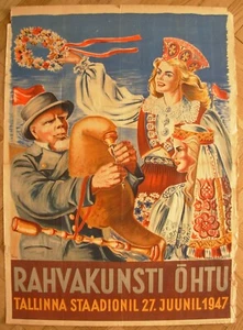 1947 Original Estonian Poster Evening of Folk Art in Tallinn costume dance Rare - Picture 1 of 6