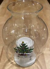 Vintage Nikko Glass Ceramic Hurricane Candle Lamp Christmas Tree Pattern